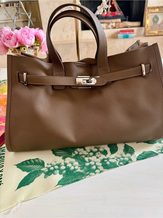 Handbags - Genuine Leather Taupe Top-Handle Tote